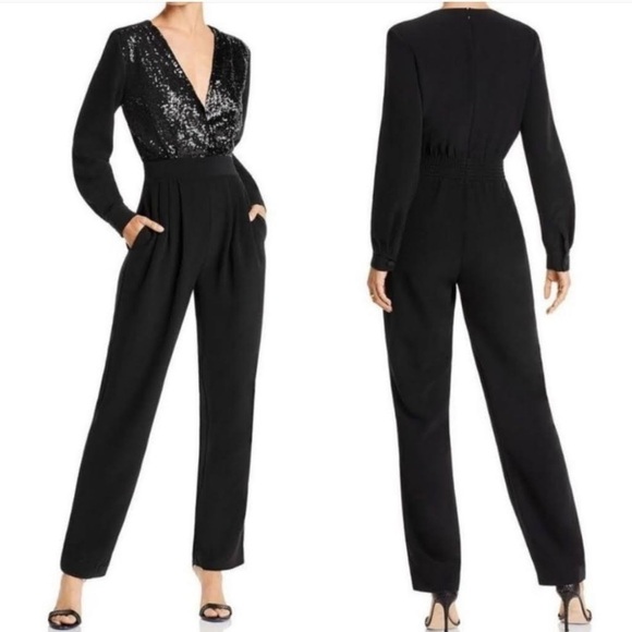LINI Black Sequin Jumpsuit – Long Sleeve, V-Neck – NWT – Size Small - Picture 2 of 6